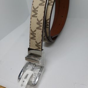New Michael kors MK LOGO belt sand & luggage brown